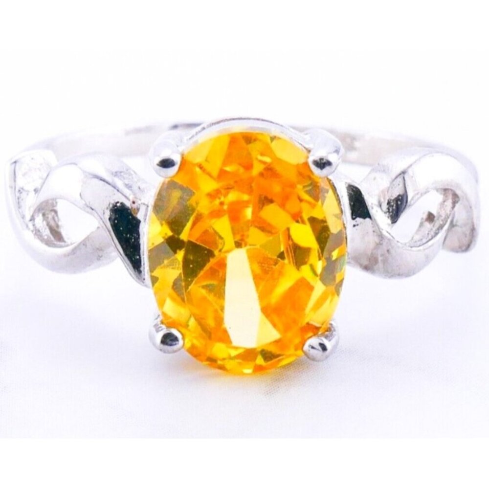 Orange Citrine 925 Sterling Silver Swirl Band Ring 2 Grams Women's Size 7